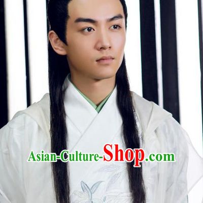 Ancient Chinese Scholar Long Black Wigs for Men Boys