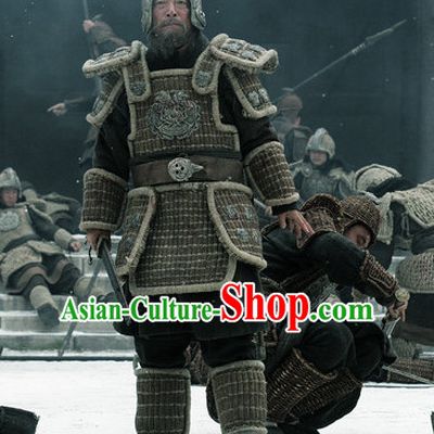Ancient Chinese Palace General Body Armor Costumes Garment Clothing and Helmet Complete Set for Men