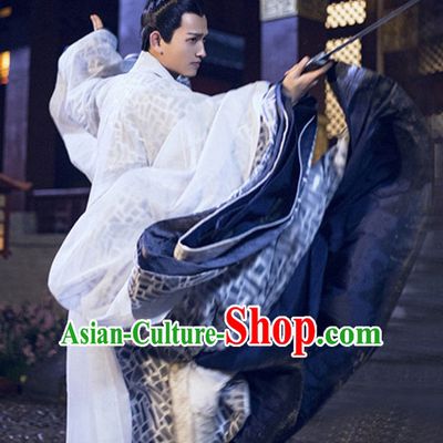 Ancient Chinese Swordsman Garment Costumes Garment Clothing and Coronet Headpieces Complete Set