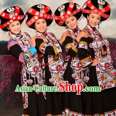 Chinese Ethnic Traditional Clothing Garment and Hat Complete Set for Women