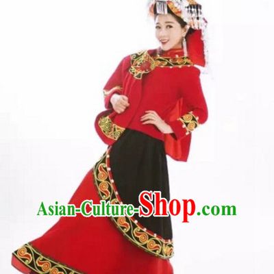 Chinese Folk Ethnic Traditional Suits and Hat Complete Set for Women