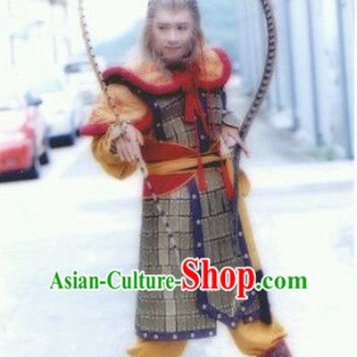 Chinese Ancient Monkey King General Armor Costumes and Feather Hat Complete Set for Men