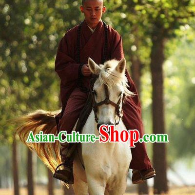Chinese Ancient Monk Robe Clothes Complete Set for Men