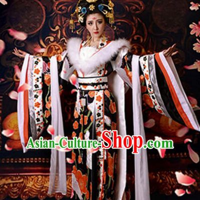 Chinese Ancient Tang Dynasty Empress Crane Dresses and Hair Accessories Complete Set