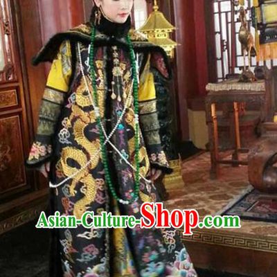 Qing Dynasty Imperial Empress Stage Costumes and Hat Complete Set