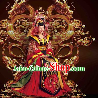 Chinese Ancient Tang Dynasty Empress Wu Zetian Dresses and Hair Accessories Complete Set