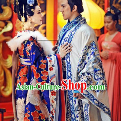 Chinese Ancient Tang Dynasty Empress Crane Dresses and Hair Accessories Complete Set
