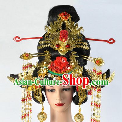 Ancient Chinese Tang Dynasty Emperor Wu Zetian Wigs and Headpieces Set