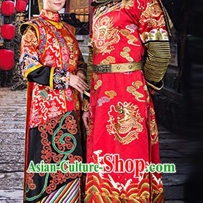 Ancient Chinese Empress Emperor Royal Dresses Imperial Robe Clothes 2 Complete Sets