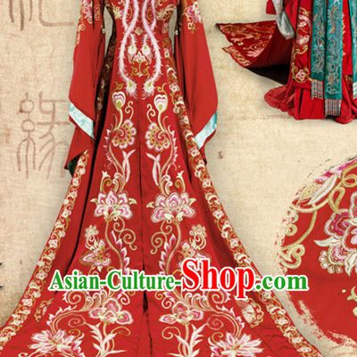 Ancient Chinese Imperial Embroidered Phoenix Empress Royal Wedding Dresses Clothing Complete Set
