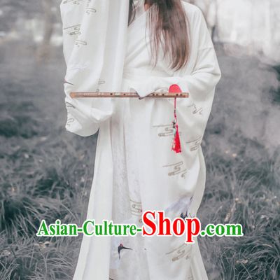 Chinese Ancient Han Dynasty Embroidered Crane Hanfu Clothing