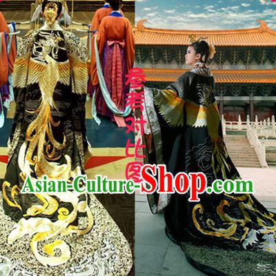 Asian Ancient Tang Dynasty Female Emperor Long Trail Embroidered Phoenix Dresses