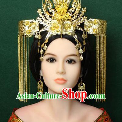 Chinese Ancient Style Hair Jewelry Accessories, Hairpins, Queen Tang Dynasty Xiuhe Suit Wedding Bride Phoenix Coronet, Hair Accessories Set for Women