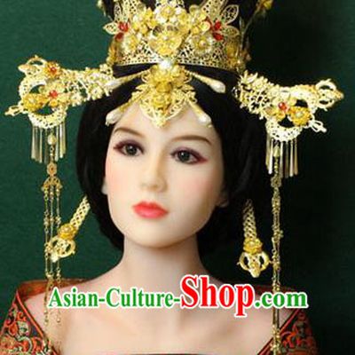 Chinese Ancient Style Hair Jewelry Accessories, Empress Hairpins, Queen Tang Dynasty Xiuhe Suit Wedding Bride Phoenix Coronet, Hair Accessories Set for Women