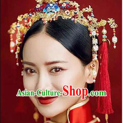 Chinese Ancient Style Hair Jewelry Accessories, Hairpins, Princess Hanfu Xiuhe Suit Wedding Bride Hair Accessories Set for Women