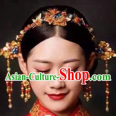 Chinese Ancient Style Hair Jewelry Accessories, Hairpins, Princess Hanfu Xiuhe Suit Wedding Bride Hair Accessories Set for Women