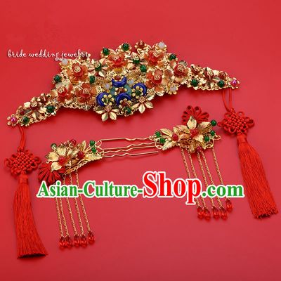 Chinese Ancient Style Hair Jewelry Accessories, Hairpins, Princess Hanfu Xiuhe Suit Wedding Bride Hair Accessories Set for Women