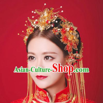Chinese Ancient Style Hair Jewelry Accessories, Hairpins, Princess Hanfu Xiuhe Suit Wedding Bride Hair Accessories Set for Women