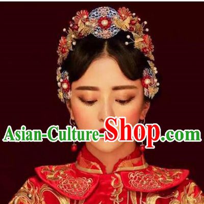 Chinese Ancient Style Hair Jewelry Accessories, Hairpins, Princess Hanfu Xiuhe Suit Wedding Bride Hair Accessories Set for Women