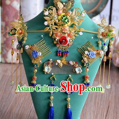 Chinese Ancient Style Hair Jewelry Accessories, Hairpins, Princess Hanfu Xiuhe Suit Wedding Bride Hair Accessories Set for Women