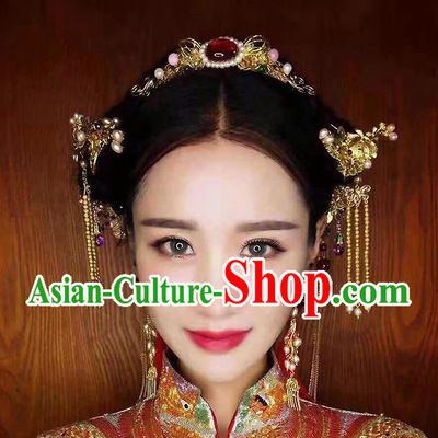 Chinese Ancient Style Hair Jewelry Accessories, Hairpins, Princess Hanfu Xiuhe Suit Wedding Bride Hair Accessories Set for Women