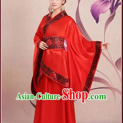 Ancient Chinese Palace Empress Costumes Complete Set, Han Dynasty Ancient Palace Red Wedding Princess Hanfu Dress Suits For Women