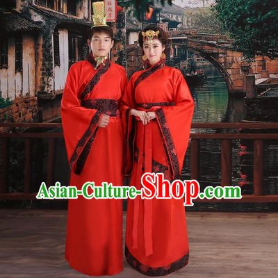 Ancient Chinese Palace Empress King Red Costumes Complete Set, Han Dynasty Ancient Palace Wedding, Empress And Emperor Hanfu Dress Suits