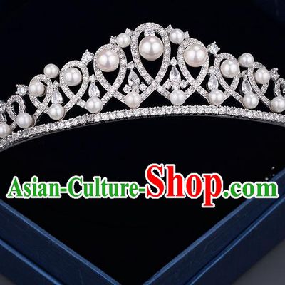 Traditional Jewelry Accessories, Princess Bride Royal Crown, Wedding Hair Accessories, Baroco Style Pearl Headwear for Women