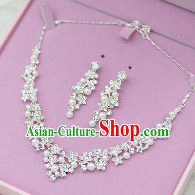 Traditional Jewelry Accessories, Princess, Bride Royal Crown, Wedding Baroco Style Pearl Crystal Necklaces, Earrings, Set for Women