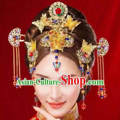 Chinese Ancient Style Hair Jewelry Accessories, Hairpins, Princess Hanfu Xiuhe Suit Wedding Bride Hair Accessories Set for Women