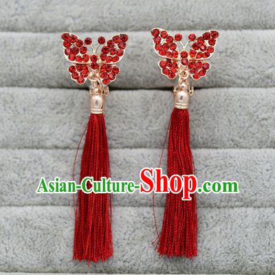 Chinese Ancient Style Accessories, Earrings, Hanfu Xiuhe Suit Wedding Bride Crystal Earrings for Women