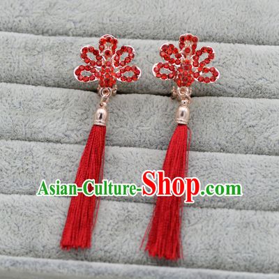 Chinese Ancient Style Accessories, Earrings, Hanfu Xiuhe Suit Wedding Bride Crystal Earrings for Women