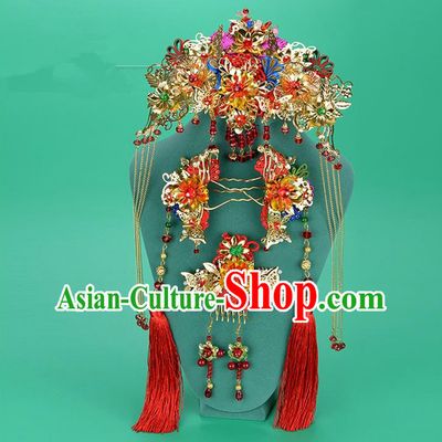 Chinese Ancient Style Hair Jewelry Accessories, Hairpins, Princess Hanfu Xiuhe Suit Wedding Bride Hair Accessories Set for Women