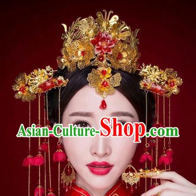 Chinese Ancient Style Hair Jewelry Accessories, Hairpins, Princess Hanfu Xiuhe Suit Wedding Bride Hair Accessories Set for Women