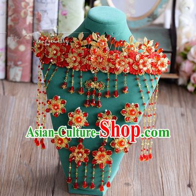 Chinese Ancient Style Hair Jewelry Accessories, Hairpins, Princess Hanfu Xiuhe Suit Wedding Bride Hair Accessories Set for Women