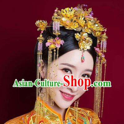Chinese Ancient Style Hair Jewelry Accessories, Hairpins, Princess Hanfu Xiuhe Suit Wedding Bride Hair Accessories Set for Women