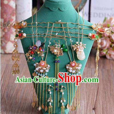 Chinese Ancient Style Hair Jewelry Accessories, Hairpins, Princess Hanfu Xiuhe Suit Wedding Bride Hair Accessories Set for Women