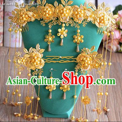 Chinese Ancient Style Hair Jewelry Accessories, Hairpins, Princess Hanfu Xiuhe Suit Wedding Bride Hair Accessories Set for Women