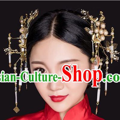 Chinese Ancient Style Hair Jewelry Accessories, Hairpins, Princess Hanfu Xiuhe Suit Wedding Bride Hair Accessories Set for Women