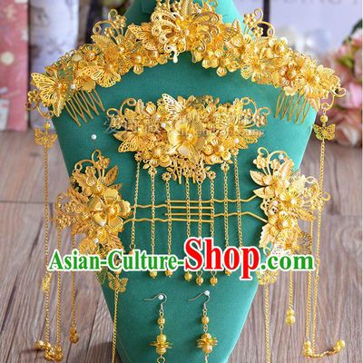 Chinese Ancient Style Hair Jewelry Accessories, Hairpins, Princess Hanfu Xiuhe Suit Wedding Bride Hair Accessories Set for Women