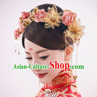 Chinese Ancient Style Hair Jewelry Accessories, Hairpins, Princess Hanfu Xiuhe Suit Wedding Bride Hair Accessories Set for Women