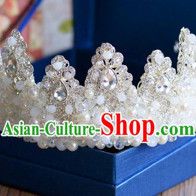 Traditional Jewelry Accessories, Princess Bride Royal Crown, Wedding Hair Accessories, Baroco Style Pearl Headwear for Women
