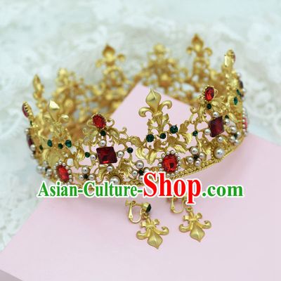 Traditional Jewelry Accessories, Princess Bride Royal Crown, Wedding Hair Accessories, Baroco Style Crystal Headwear and Earrings for Women