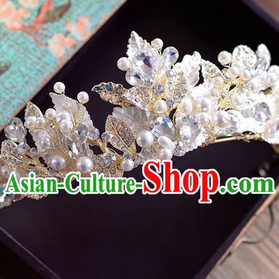 Traditional Jewelry Accessories, Palace Princess Bride Royal Crown, Wedding Hair Accessories, Baroco Style Crystal Pearl Headwear for Women