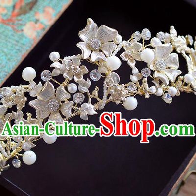 Traditional Jewelry Accessories, Palace Princess Bride Royal Crown, Wedding Hair Accessories, Baroco Style Crystal Pearl Headwear for Women