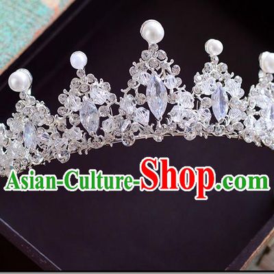 Traditional Jewelry Accessories, Palace Princess Bride Royal Crown, Wedding Hair Accessories, Baroco Style Crystal Pearl Headwear for Women
