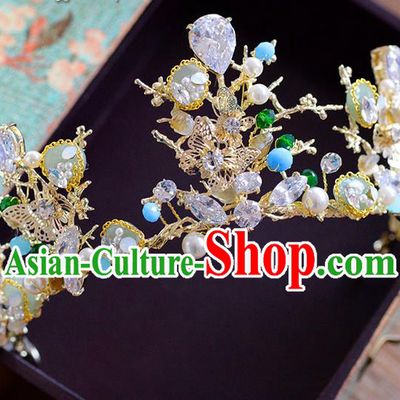 Traditional Jewelry Accessories, Palace Princess Bride Royal Crown, Wedding Hair Accessories, Baroco Style Crystal Pearl Headwear for Women