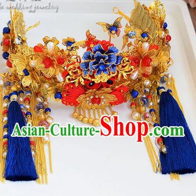 Chinese Ancient Style Hair Jewelry Accessories, Hairpins, Princess Hanfu Xiuhe Suit Wedding Bride Hair Accessories Set for Women