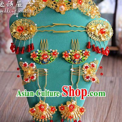 Chinese Ancient Style Hair Jewelry Accessories, Hairpins, Princess Hanfu Xiuhe Suit Wedding Bride Hair Accessories, Headwear Set for Women
