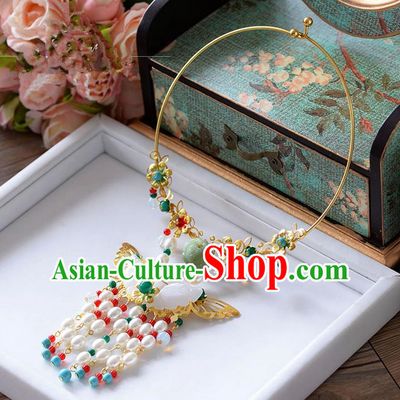 Chinese Ancient Style Jewelry Accessories, Traditional Necklaces, Princess Hanfu Xiuhe Suit Wedding Bride Necklace, Pearl Necklace Women